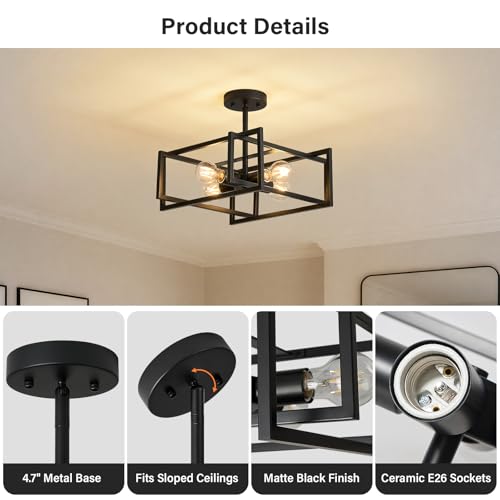 Xvbhta Black Ceiling Light, 4-Light Semi Flush Mount Kitchen Light Fixture by Xvbhta - Used condition - Image 4