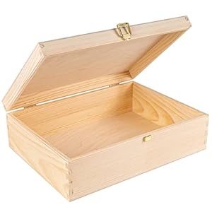 Creative Deco A4 Wooden Storage Box Unpainted Plain | 33.8×24.8×10 (+/-1cm) | Golden Latch & Hinged Lid | Easter Gift Storing Files Documents & Valuables in the Office Bedroom | Jewellery Box