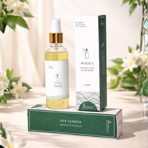 Image of Jasmine (Mogra) Alcohol-Free Attar Spray for Home & Pooja (100 ML) | Natural Long-Lasting Room Spray & Home Fragrance | Pooja Spray for Aarti & Meditation | Chemical-Free, Skin-Safe