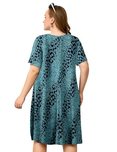 OVERWORETY Womens Short Sleeve Plus Size T-Shirt Dress V Neck Casual Loose Swing A-Line Summer Tunic Dresses with Pockets4