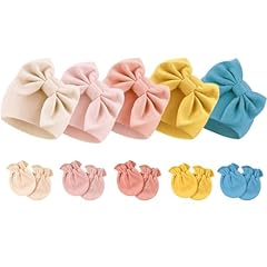 5 Baby Bow Hats + 5 Pairs Mittens (Set E)