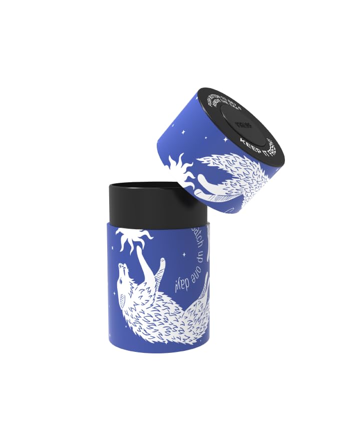 Image of Stash-Pro Vacuum Storage Jar - Cosmic Wolf Edition | 10cm x 5.6cm Airtight & Smell-Proof Container | Push Button Seal | Night Sky Wolf Design for Herbs, Spices & Travel Essentials