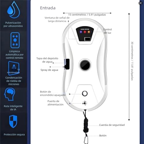 Buithafu Robot Limpiacristales Robot Limpiador Automático Robots Limpieza de Ventanas Electrico 5600pa Fuerte Potencia de Succión con automática de rociado de Agua para Grandes Ventanales Exteriores - imagen 4