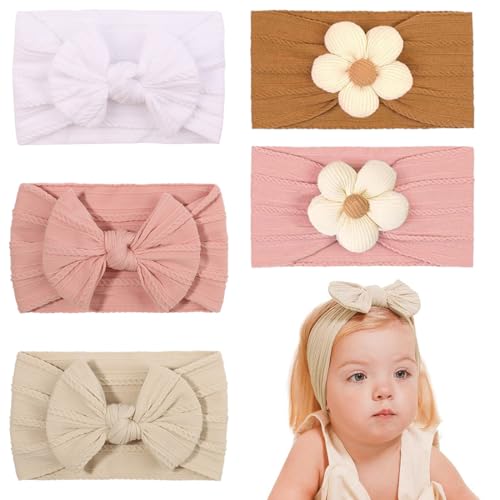 THQAE 5 Pcs bandeau bebe, bandeau cheveux fille, bebe fille, Filles Fleurs Bandeaux Extensible Nylon Bandeaux Fait Main Cheveux Accessoires pour Nouveau-né...