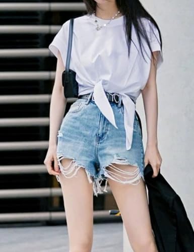 Womens Solid Ruched Tie Front T Shirt Summer Basic Tee Shirts Cap Sleeve Crop Tops Outfits4