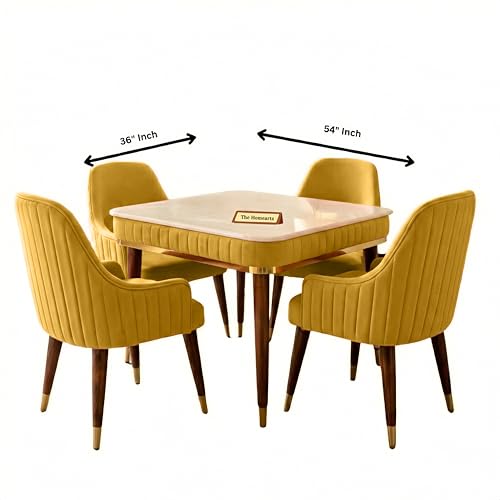Image of Onyx Elite Modern Dining Table Set 4-Seater Modern Wooden Dining Table Set | 1 Year Warranty | Onyx Top Table with 4 Chairs (Yellow)