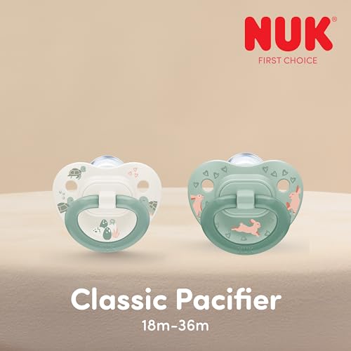 Image of NUK First Choice Classic Orthodontic Baby Pacifier, 18-36 Months Toddler Pacifier, Blue & Orange, Baby Must Haves, 5-Pack