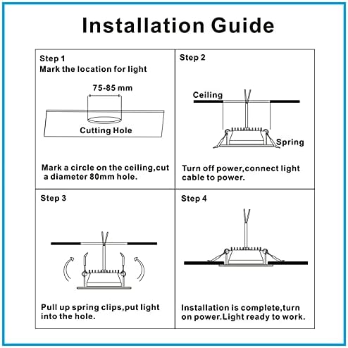 POLESTI LED Recessed Ceiling Light,5W Downlights 450LM Cool White 6000K,Set of 6 spotlights,Cut Φ75-85MM,AC220-240V,Ultra Flat Round Spotlights for Living Room Bedroom Kitchen