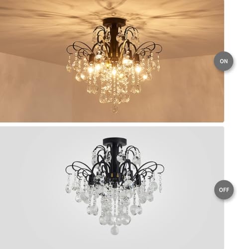 WUZUPS Crystal Chandelier 5-Light Pendant Ceiling Light Modern Lighting Fixture for Bedroom Hallway Bar Kitchen Bathroom, H 45 x W 50, E14 Base, Black