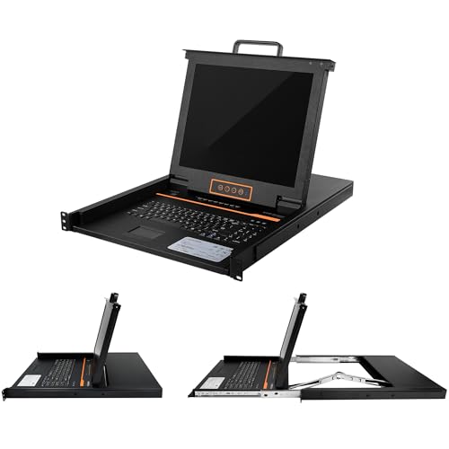 Image of 1U Rack Mount KVM Console - 17 inch Rackmount Monitor Keyboard and 8 Port VGA KVM Switch, OSD Hotkey Button Switching, 1280X1024 60Hz, 50,000 MTBF, for Windows,Linux,Mac,Sun, 8 USB VGA KVM Cables Included