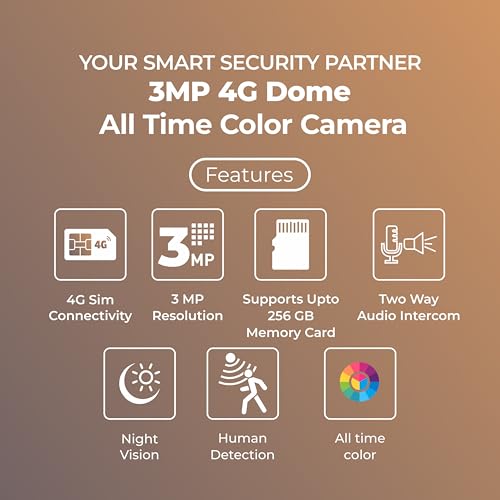 Image of Trueview Smart Security Camera 4G 3mp CCTV Dome Camera for Home | Shop | Office | Farm | Construction Site | Sim Based Camera (T18293SF- 3MP 4G Dome STQC)