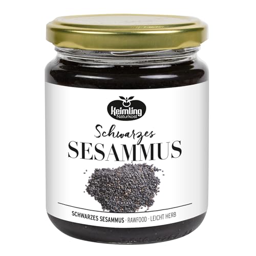 Bio Schwarzes Sesammus - 100% Schwarzer Sesam Bio Rohkost - Schwarze Sesampaste Tahini für Kochen & Backen - Vegan & Kalziumreich - Black Sesame Paste von Keimling (250 g)