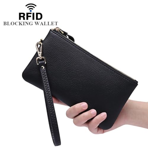 Genuine Leather Wristlet Strap Pone Pouch Zipper Around Coin Pocket Clutch Purse Rfid Blocking Wallet for Women(Red)2
