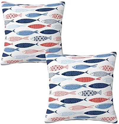 bassyil Fish Throw Pillow Covers Decorative Linen Pillow Cases Set of 2 Square Cushion Cover for Couch Sofa Bedroom Patio 18x18 Inch - Image 8