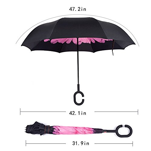 image for Owen Kyne Windproof Double Layer Folding Inverted Umbrella, Self Stand