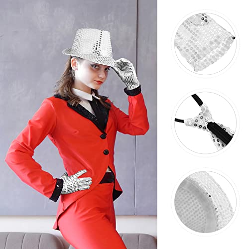BESTOYARD 3 stuks Shinny Pailletten kostuumsets Dance Party Jazz Hip-Hop Dance Performance accessoires sets voor dansen party (zilveren jazz hoed, stropdas, handschoen) - Image 7