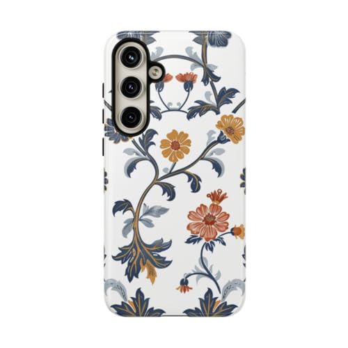 Coque Samsung S24 Plus motif floral rétro bleu orange protection rigide brillante amovible