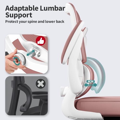 Image of TRALT Office Chair - Ergonomic Desk Chair with Adjustable Lumbar Support, Mesh Computer Chair, Executive Chair for Home Office Comfortable Lumbar Support (1, Pink)