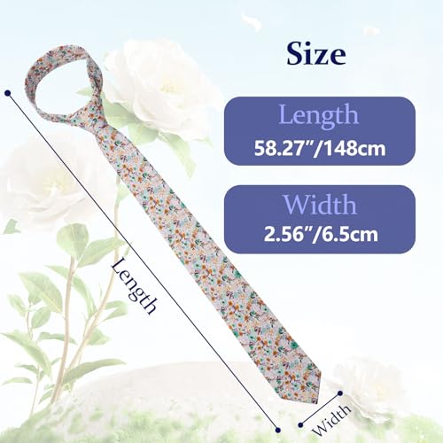 Image of Floral Ties Skinny Tie for Men, Cotton Mens Neckties for Weddings | 2.56'', floral, slim, soft and comfortable, men's neckties for casual, business, party, daily, dating