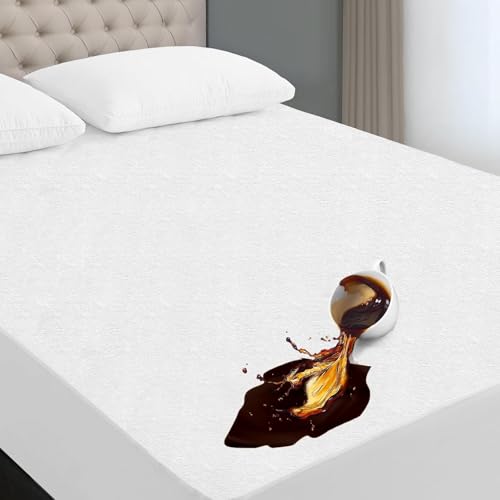 Image of Ayka 100% Waterproof Cotton Terry Mattress Protector King Size Breathable Hypoallergenic Noiseless Ultra Soft Fitted Bed Protector 84x72 inch Mattress /Bed Cover (King 84 * 72 inch | 7x6 ft, White)