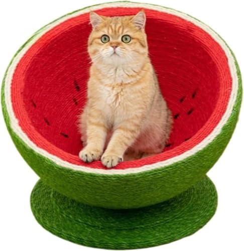 otoye 猫用爪とぎボード巣、パンくずを落とさない猫用爪とぎ盆、サイザルロープ、オールインワン、猫の引っかき傷防止と爪研ぎ猫用クライミングフレーム、猫用 爪研ぎ サイザル麻素材 猫ベッド 多目的 かわいいスイカデザイン 破片落ちず 爪傷つけず 大小猫に適