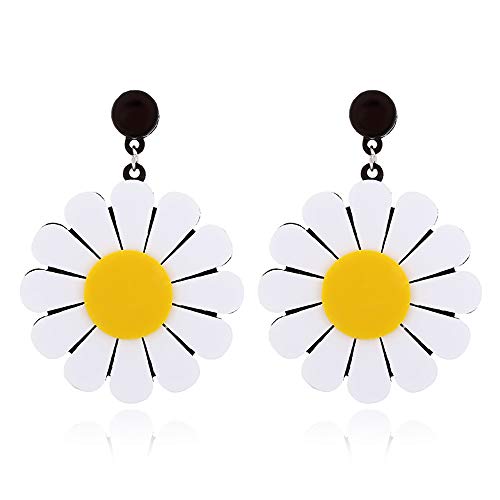 YOOE Acrylic Big Daisy Flower Dangle Earring. Exaggeration White Daisy Eardrop, Geometric Circle Semicircle Sun Flower Dangler Earring