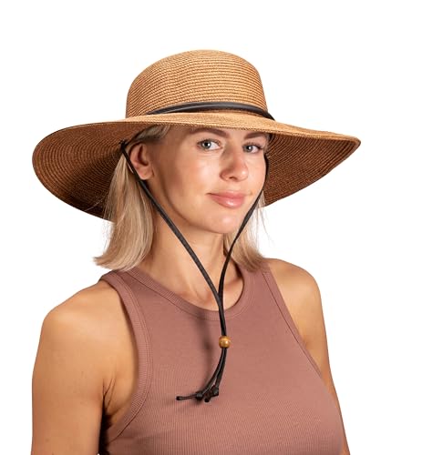 Sloggers Women's Wide Brim Braided Sun Hat with Wind Lanyard - UPF 50+ Maximum Sun Protection