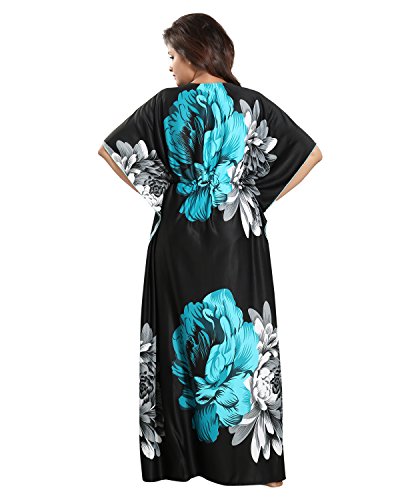 Image of Noty Women's Kaftan Nighty | Serena Fabric | Floral Print Maxi | Short Sleeves | V Shaped Neck