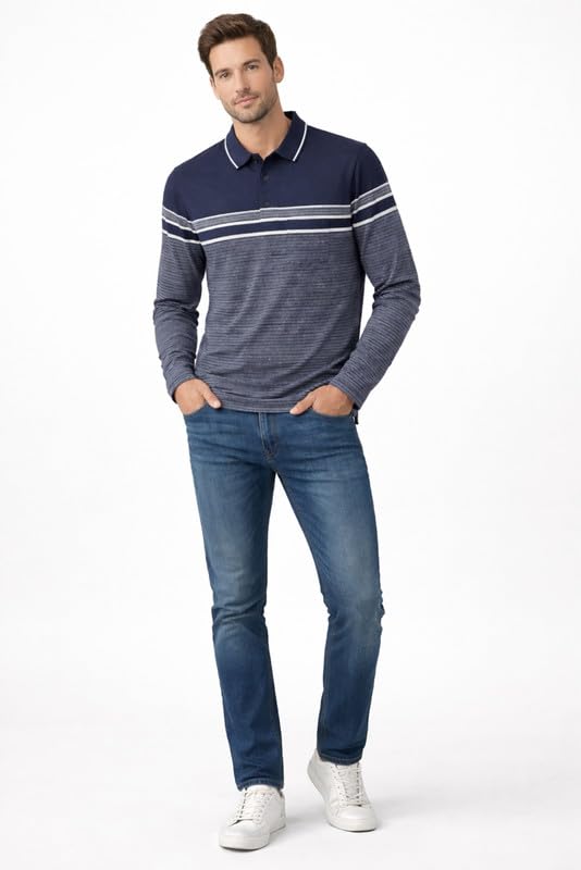 Image of SANE ORIGINALS Full Sleeves Textured Polo Tshirt for Men with Pocket || Long Sleeves Collar and Pocket T-Shirt for Men