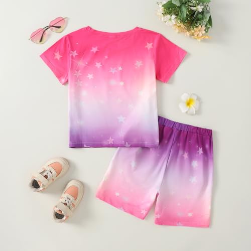Image of 7-14Y Tween Girl Clothes 2 Piece Short Sleeve Tie Dye Heart Print Top and Shorts Teen Girl Summer Outfits Short Set