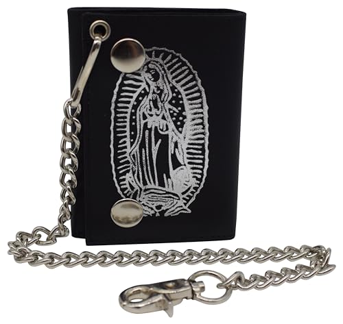 MARSHAL Guadalupe Virgin Men's Trifold Biker RFID Blocking Genuine Leather Steel Chain Wallet Snap closure for Men (Guadalupe Virgin)3