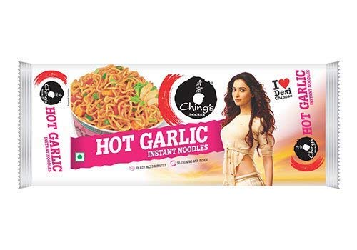 Ching's Secret Combo of Hot Garlic Masala Instant Noodles (240g) x 4, Green Chilli Sauce(90g) x 1, Red Chilli Sauce(90g) x 1