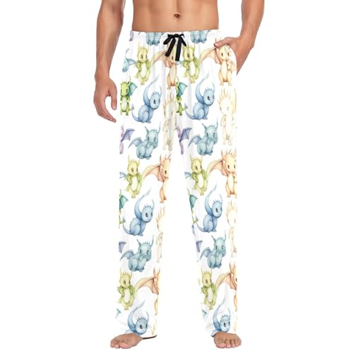 Cute Fiery Dragon Men's Pajamas Pants Cotton Sleep Bottoms Pants Lounge Sleepwear - S