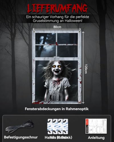 YUSPENYE Halloween Fenstertür Gruselige Abdeckung, Halloween-Dekoration, Partydekorationen mit Rahmen – Ansicht 2