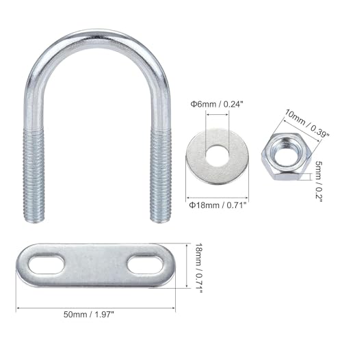 Image of TA-VIGOR 4 Sets M6 Round U Bolts, 27mm Inner Width 53mm Length Steel U Bolts with Nut, Plate, Washer for Attaching Pipe, Conduit, Cable, Tube, Brackets, Boat and Trailer