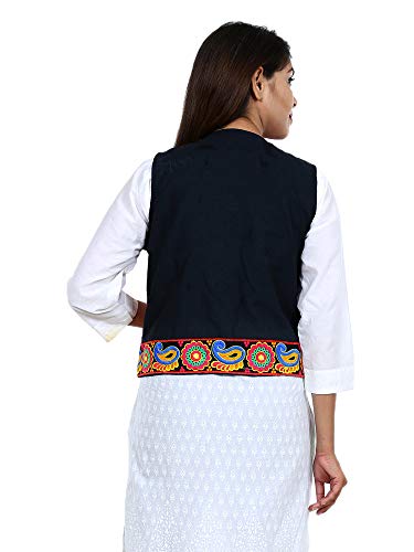 Image of Craft Trade Women's Cotton Embroidered Kutchi Jacket with Tassels Sleeveless Mirror Work