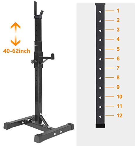 Alderman Pair of Adjustable Squat Rack Standard 40-63 Inch Solid Steel Squat Stands Barbell Free-Press Bench Home Gym Portable Dumbbell Racks Stands Max Load 550LB