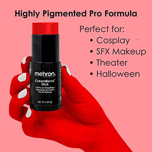 Image of Mehron Makeup CreamBlend Stick | Face Paint, Body Paint, & Foundation Cream Makeup | Perfect for Halloween .75 oz (21 g) (Really Bright Red)
