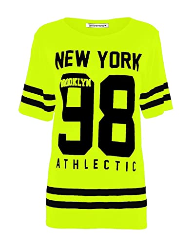 Janisramone Señoras Mujeres Nueva Beisbol New York 98 Brooklyn Raya impresión Sobredimensionado Baggy Tapa de la Camiseta Cover