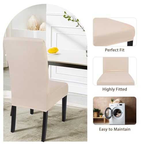 Image of SearchI Dining Room Chair Covers Set of 6, Stretch Parsons Chair Slipcovers Super Fit Spandex Removable Washable Kitchen Chair Protector Cover for Dining Room, Hotel, Ceremony (Beige-Yellow)