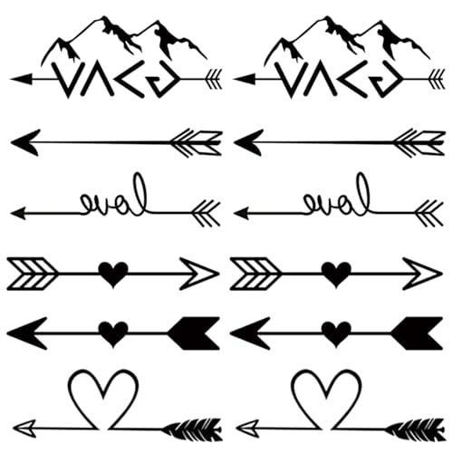 Small Cute Temporary Tattoo Sticker Set of 2 - Arrow Heart Mounta...