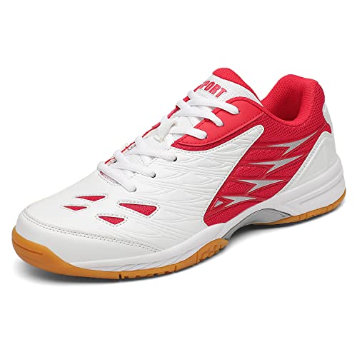 CHUUMEE Pickleball Shoes for Men Tennis Racquetball Squash Shoes Sneakers for All Court Badminton Athletic Shoes Anti-Slip (12,White red)