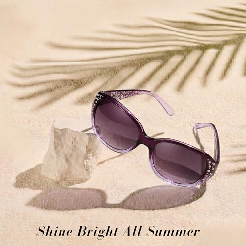 Image of LVIOE Polarized Sunglasses for Women Rhinestone Design Wrap Around Shades | UV400 Protection Fashion Sun Glasses Stylish Elegant Frame, Bonus Cleaning Cloth & Soft Pouch Plus Essential Accessories