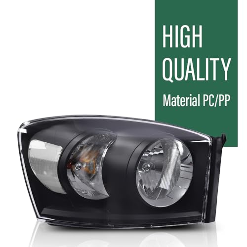 Image of GRAND ORANGE Headlights Assembly w /Bulbs Left and Right Side Compatible with Dodge Ram 1500 Truck 2006-2008 Fit for Dodge Ram 2500 3500 Truck 2006-2009 Clear Lens Black Housing Clear Reflector