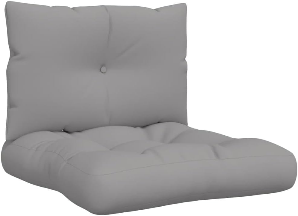 vidaXL Pallet Cushions 2 pcs - Gray Fabric - Indoor/Outdoor Use - 24.2" x 23.6" x 3.9" Seat & 23.6" x 15" x 5.1" Back Cushion - Water- - Hollow Fiber Filling