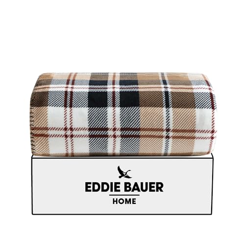 Image of Eddie Bauer - Throw Blanket, Ultra-Soft & Reversible Plush Bedding, Throw Blanket for Couch & Bed (Trailhead Plaid Beige, 60 inch x 70 inch)