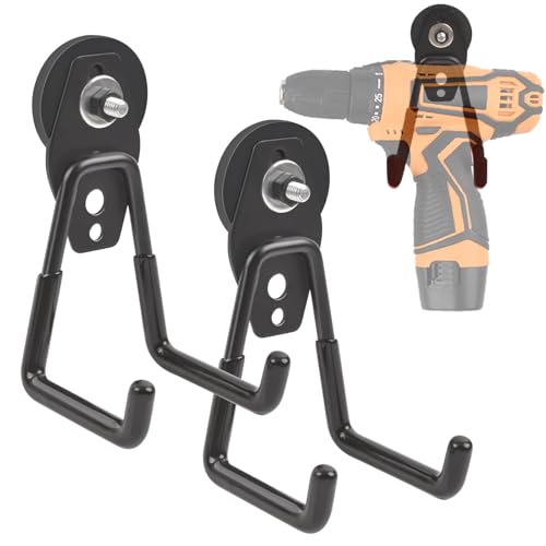 DGDUBRB Lot de 2 crochets magnétiques extra puissants de 43 mm avec crochet Heavy Duty, noir, avec revêtement antidérapant pour suspendre, aimants en néodyme pour outils, perceuses sans fil