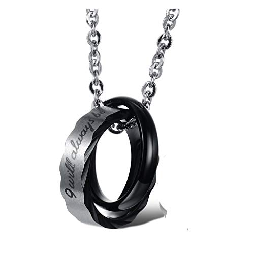 Collier fantaisie en acier pendentif anneau gravé bijoux amoureux