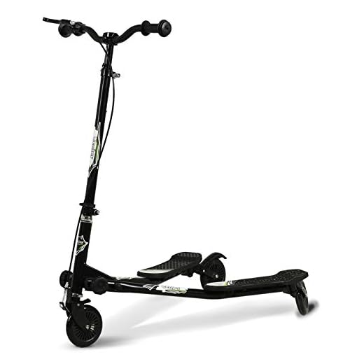 Uenjoy Kids Swing Scooter 3 Wheels Foldable Swing Car Y Wiggle Scooter 3-Level Adjustable Height Swing Wiggle Scooter for Age 5+ Boys Girls and Adult~Black