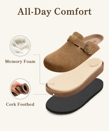 Image of ODOLY Genuine Suede Clogs for Women Men Comfort Cork Footbed Potato Shoes